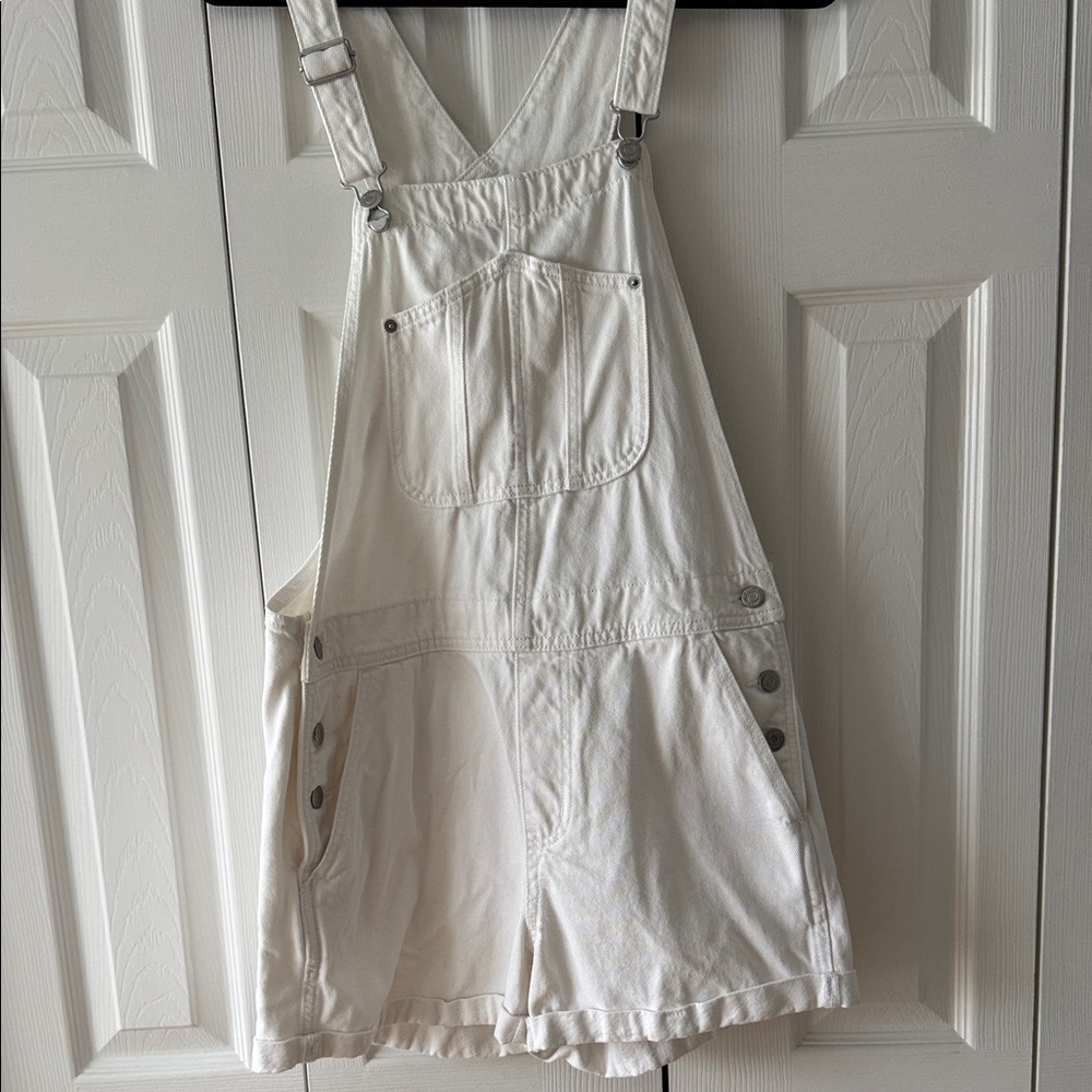 White Denim Short Overalls